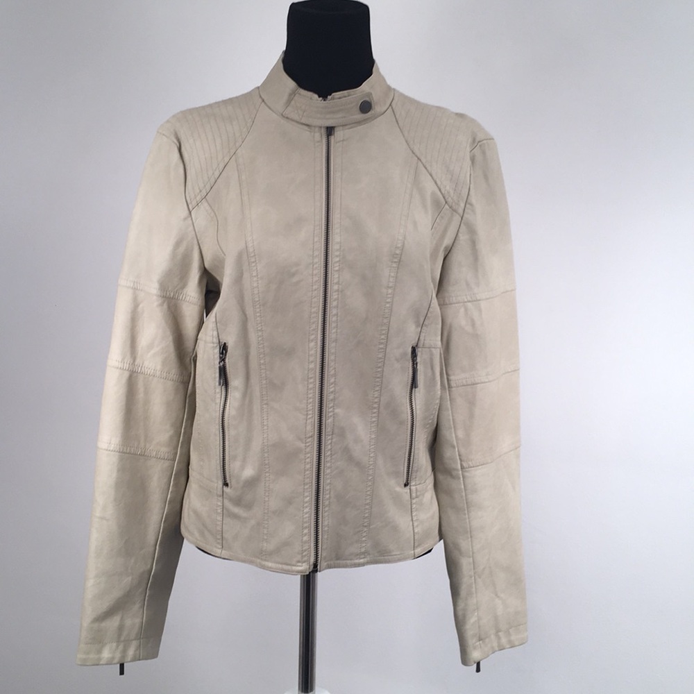 ✅ SOLD Moto Faux Leather Jacket, Cream, Off-White